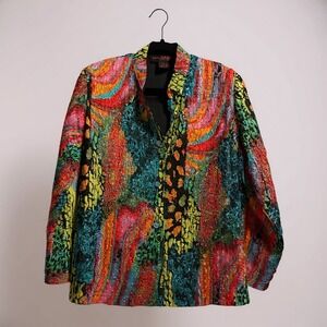 Women's Multi Color Abstract Print Reversible Textured Blazer Jacket XL